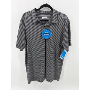 Columbia Golf Polo Shirt,Black/White Striped Omni Wick, UV 15+, Men's Large, NWT